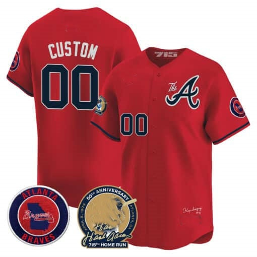Custom Atlanta Braves Hank Aaron 715th Home Run Patch Vapor Premier Limited Jersey V2 ¨C Red CONTON
