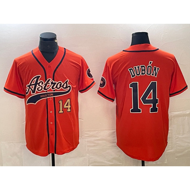 Houston Astros #14 Mauricio Dubon Number Orange CONTON With Patch Cool Base Stitched Jersey