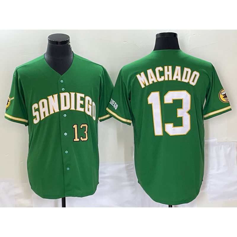 San Diego Padres #13 Manny Machado Number Green CONTON Cool Base Stitched Jersey