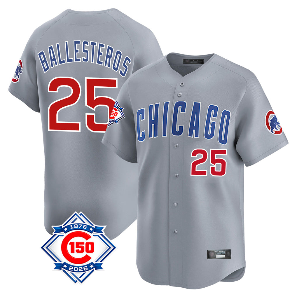 Chicago Cubs #25 Moises Ballesteros Player Gray CONTON Road 150th Anniversary Limited Home Stitched Jerseys