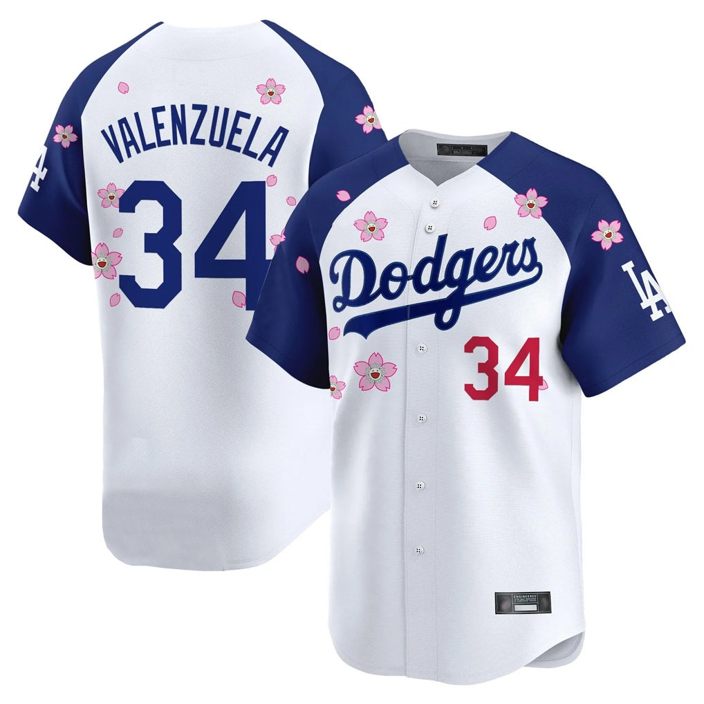 Los Angeles Dodgers #34 Fernando Valenzuela Player White-Royal CONTON Tokyo Series Vapor Premier Limited Stitched Jerseys
