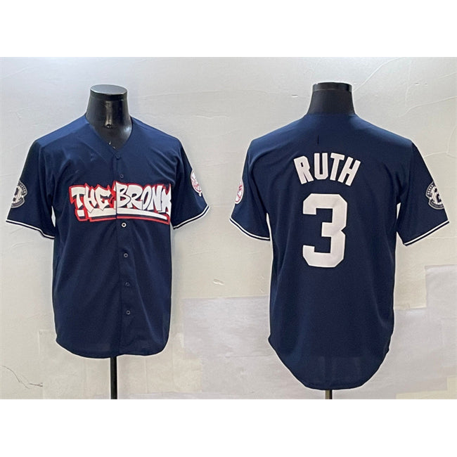 New York Yankees #3 Babe Ruth Navy CONTON Bronx Graffiti Vapor Limited Stitched Jersey