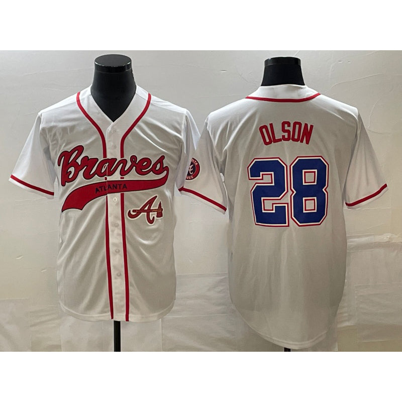 Atlanta Braves #28 Matt Olson White CONTON Cool Base With Patch Stitched Jersey
