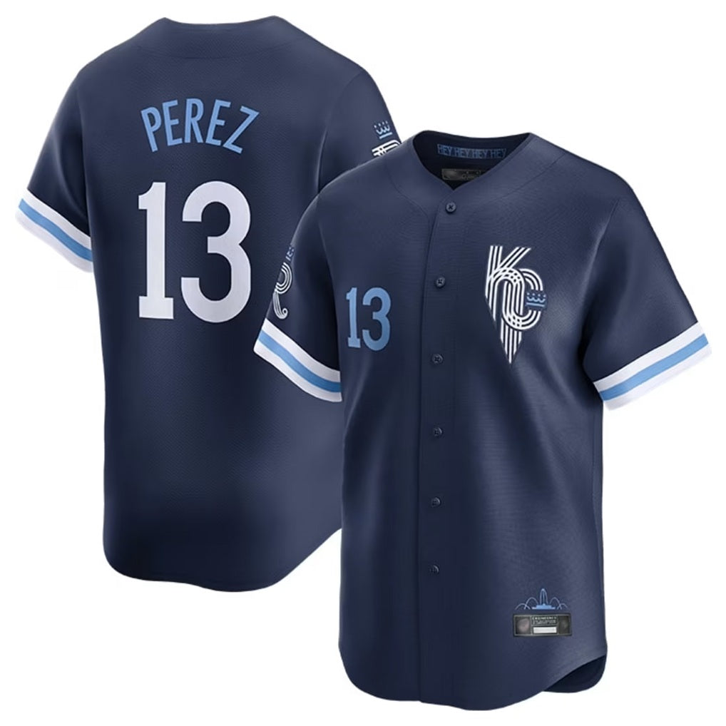 Kansas City Royals #13 Salvador Perez Player Navy CONTON City Connect Limited Home Stitched Jerseys