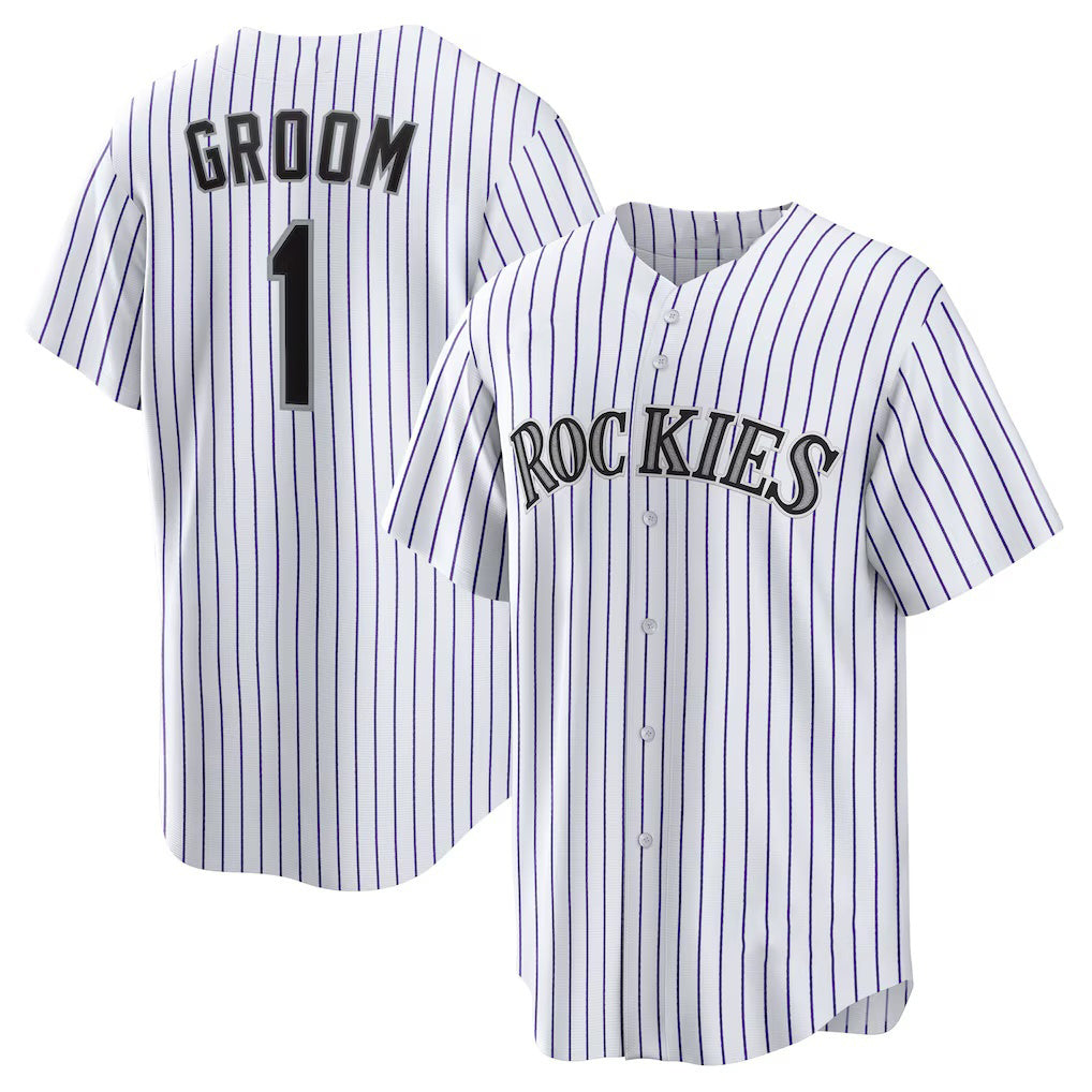 Colorado Rockies #1 Groom White CONTON Home Replica Jersey