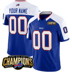 Custom B.Bills Active Player Blue White CONTON 2023 F.U.S.E. AFC East Champions Ptach Stitched Jersey