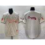 Atlanta Braves Team Big Logo Cream CONTON 2024 Atliens & Peach With Outkast Patch Vapor Limited Stitched Jersey