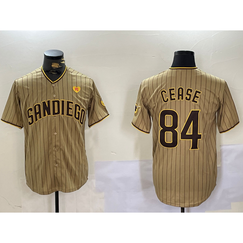 San Diego Padres #84 Dylan Cease Khaki CONTON Team Logo With PS Patch Stitched Cool Base Jersey