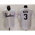 New York Yankees #3 Babe Ruth White CONTON Pinstripe Fashion Cool Base Jersey 3