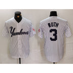 New York Yankees #3 Babe Ruth White CONTON Pinstripe Fashion Cool Base Jersey 3