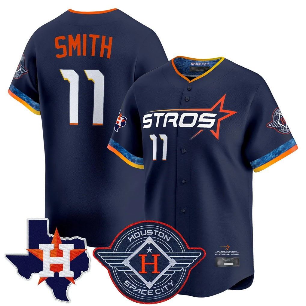 Houston Astros #11 Cam Smith Player Navy CONTON City Connect Texas Patch Vapor Premier Limited Home Stitched Jerseys