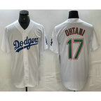 Los Angeles Dodgers #17 Shohei Ohtani White Green CONTON Stitched Cool Base Jerseys