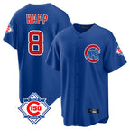 Chicago Cubs #8 Ian Happ Player Royal CONTON 150th Anniversary Home Game Stitched Jerseys