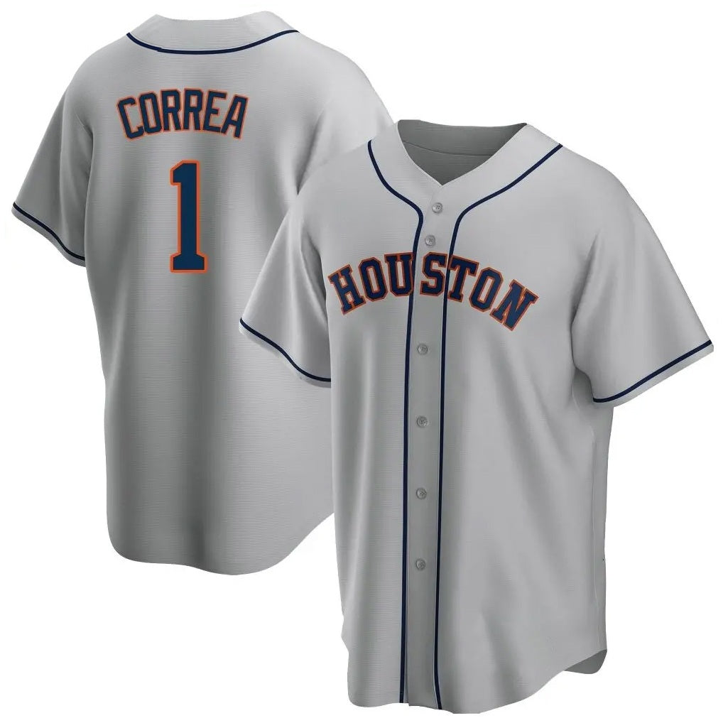 Houston Astros #1 Carlos Correa Player Gray CONTON Home Game Stitched Jerseys