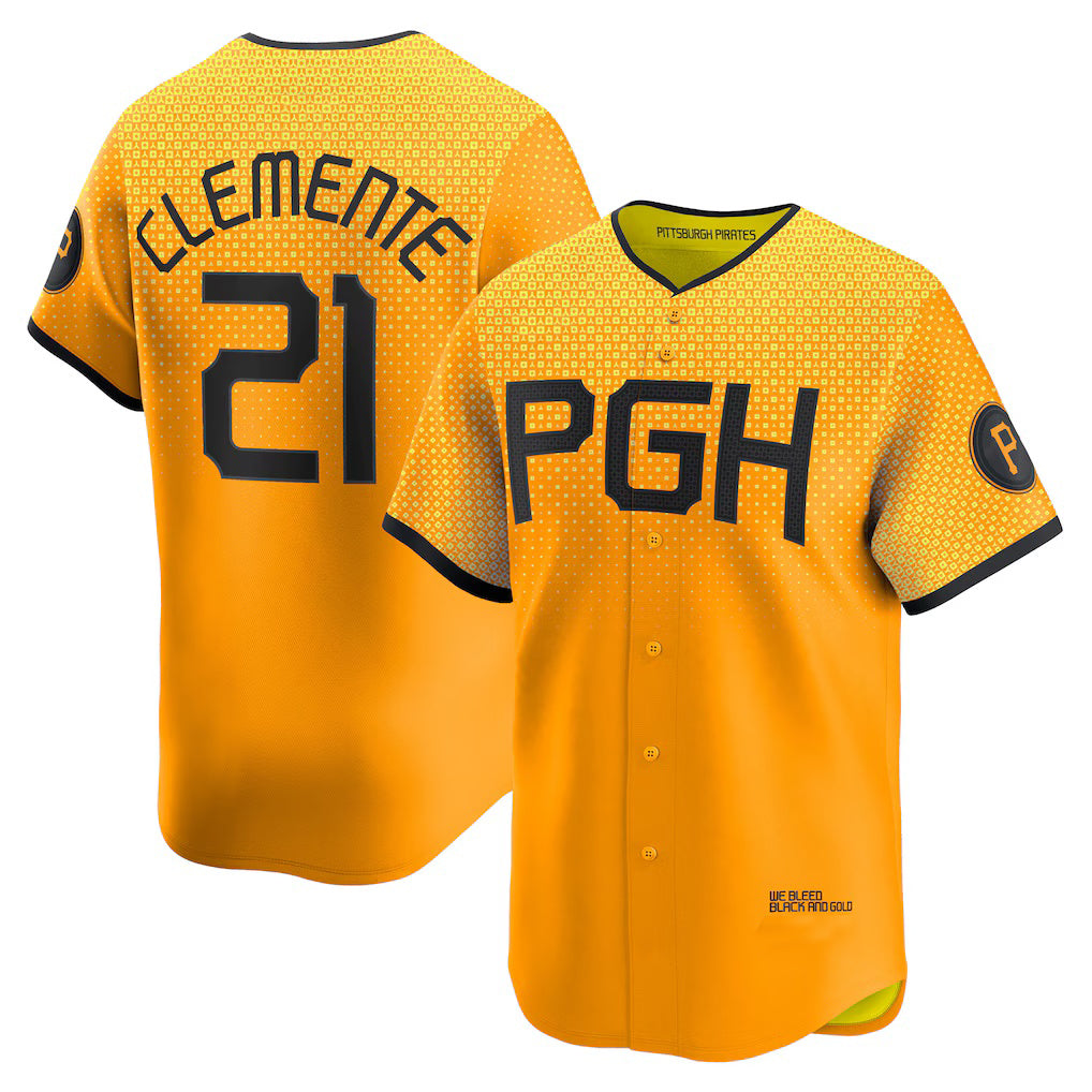 Pittsburgh Pirates #21 Roberto Clemente Gold CONTON City Connect Limited Player Jersey