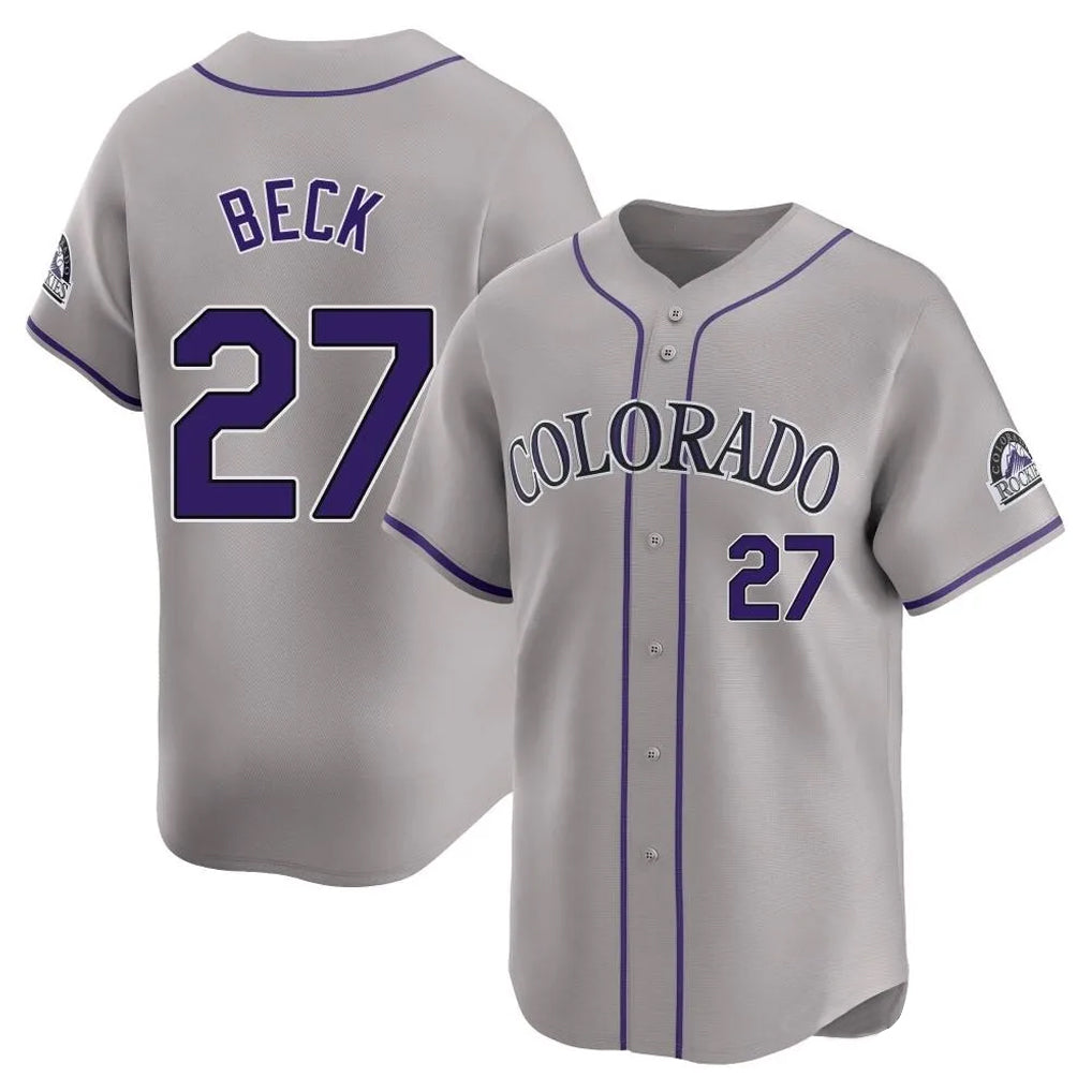 Colorado Rockies #27 Jordan Beck Player Gray CONTON Limited Home Stitched Jerseys