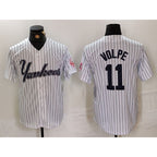 New York Yankees #11 Anthony Volpe White CONTON Pinstripe Fashion Cool Base Jersey 2