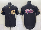 Chicago Cubs Team Big Logo Black Gold Black CONTON 150th Anniversary Patch Stitched Jersey