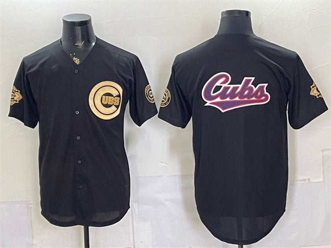 Chicago Cubs Team Big Logo Black Gold Black CONTON 150th Anniversary Patch Stitched Jersey