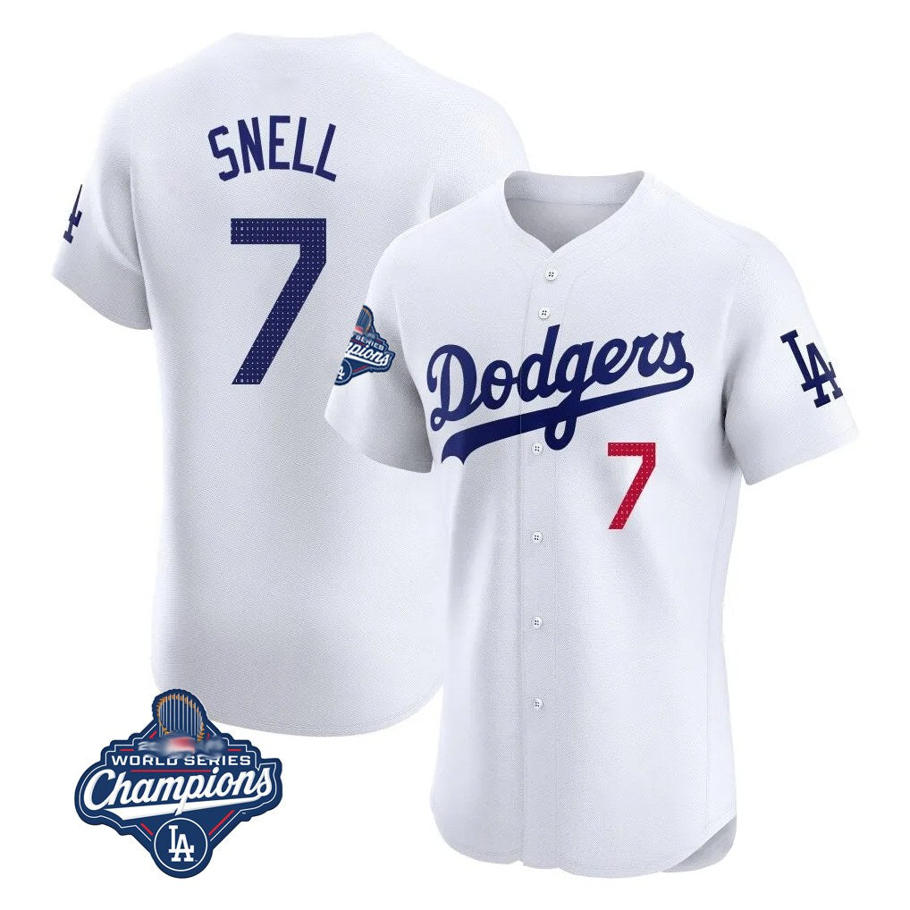 Los Angeles Dodgers #7 Blake Snell Player White CONTON Limited Elite World Series Meet Home Stitched Jerseys