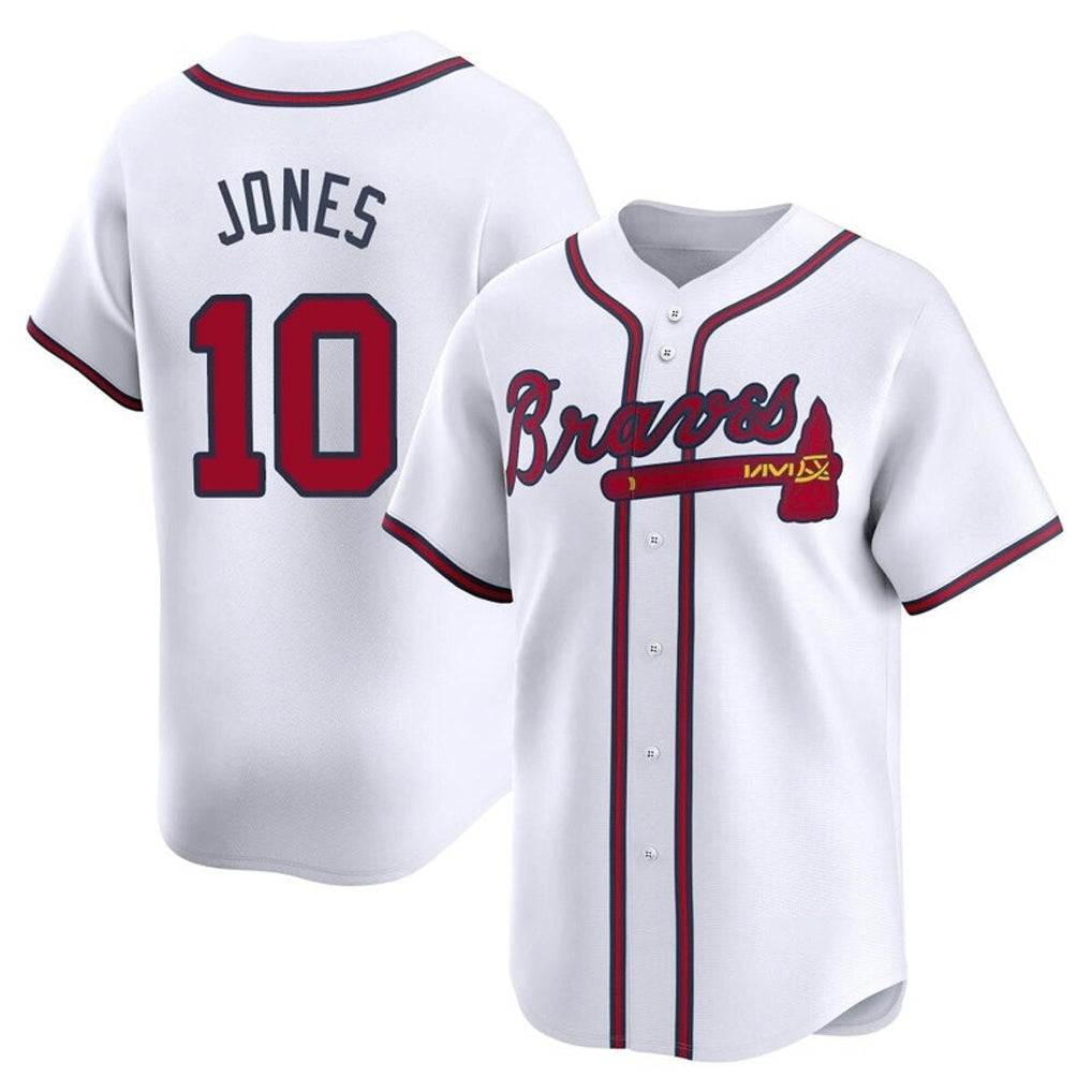 Atlanta Braves #10 Chipper Jones Player White CONTON Limited Home Game Stitched Jerseys
