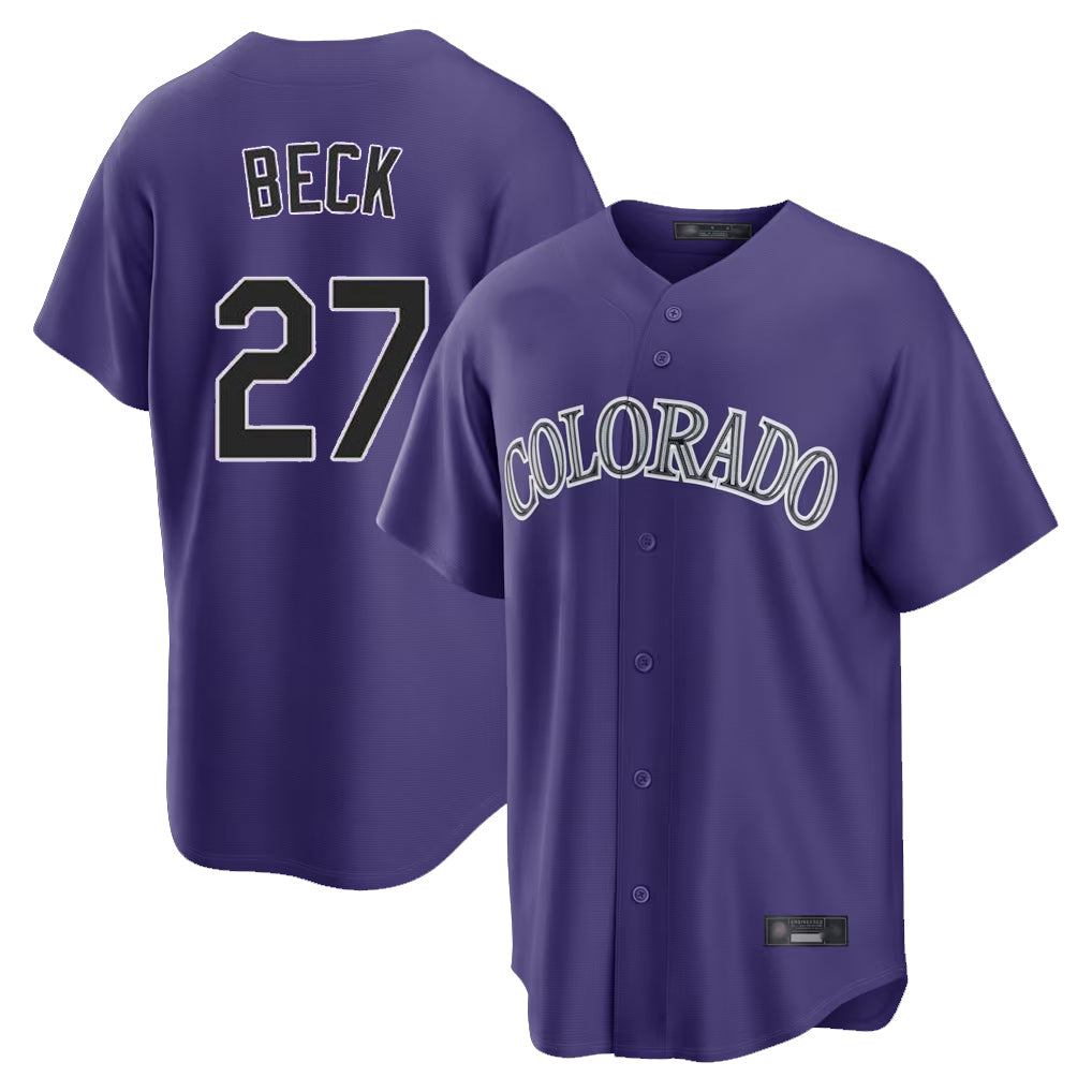 Colorado Rockies #27 Jordan Beck Player Purple CONTON Game Home Stitched Jerseys