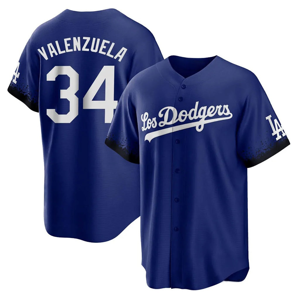 Los Angeles Dodgers #34 Fernando Valenzuela Player Royal CONTON City Connect Home Game Stitched Jerseys