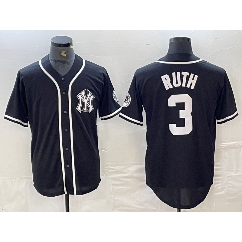 New York Yankees #3 Babe Ruth Black White CONTON Cool Base Stitched Jersey
