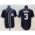 New York Yankees #3 Babe Ruth Black White CONTON Cool Base Stitched Jersey