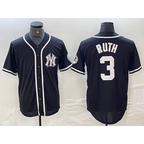 New York Yankees #3 Babe Ruth Black White CONTON Cool Base Stitched Jersey