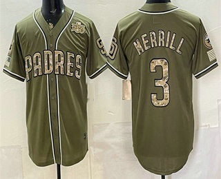 San Diego Padres #3 Jackson Merrill Olive CONTON 2026 Armed Forces Day Jersey