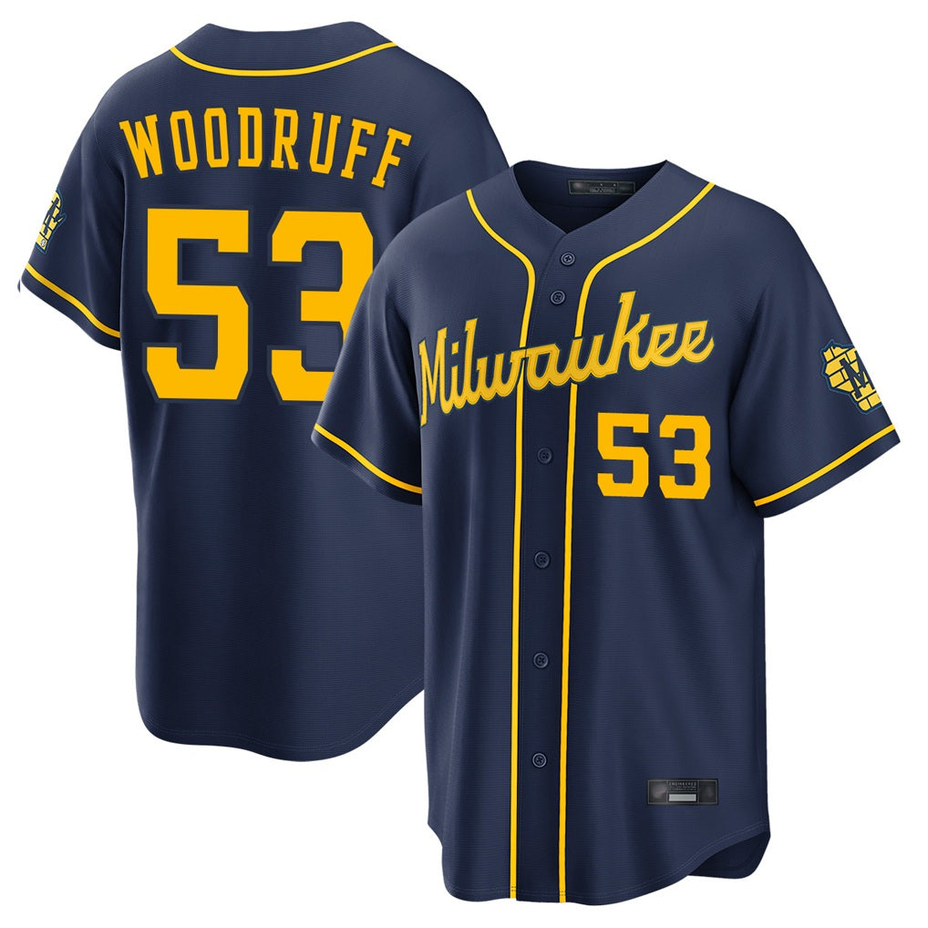 Milwaukee Brewers #53 Brandon Woodruff Player Navy CONTON Home Stadium Game Stitched Jerseys