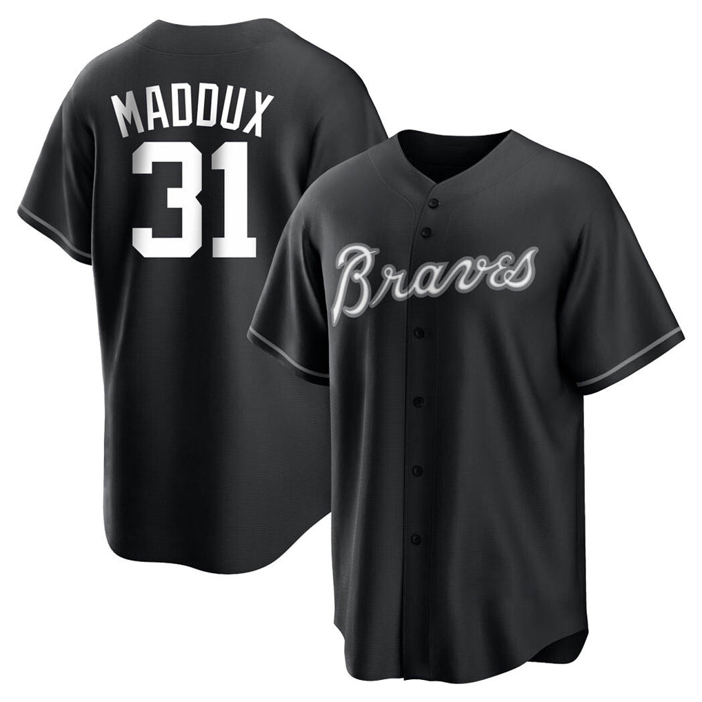 Atlanta Braves #31 Greg Maddux Player Black CONTON Home Game Stitched Jerseys