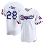 Texas Rangers #28 Jonah Heim White CONTON Home Limited Player Jersey