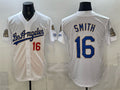 Los Angeles Dodgers #16 Will Smith White CONTON 2026 Gold Collection 9x & B2B Champs Patch Stitched Jersey