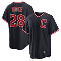 Cleveland Guardians #28 Tanner Bibee Player Navy CONTON Home Game Stitched Jerseys