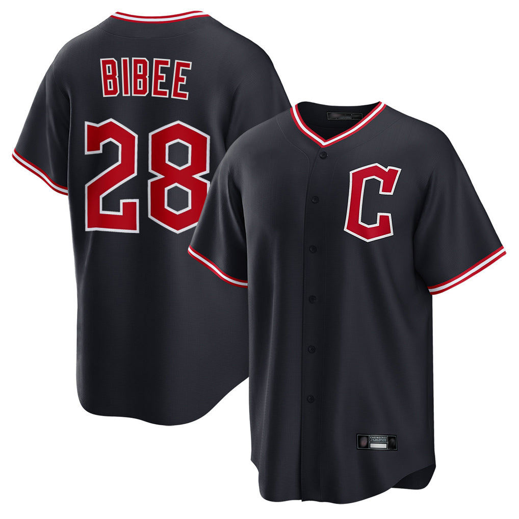 Cleveland Guardians #28 Tanner Bibee Player Navy CONTON Home Game Stitched Jerseys