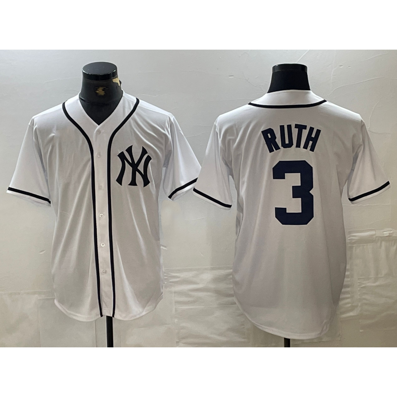 New York Yankees #3 Babe Ruth White CONTON Fashion Cool Base Jersey