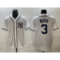 New York Yankees #3 Babe Ruth White CONTON Fashion Cool Base Jersey
