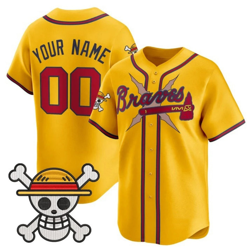 Custom Atlanta Braves x One Piece Gold CONTON Vapor Premier Limited Jersey - Stitched
