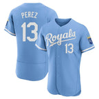 Kansas City Royals #13 Salvador Perez Player Light Blue CONTON Alt Limited Elite Home Stitched Jerseys