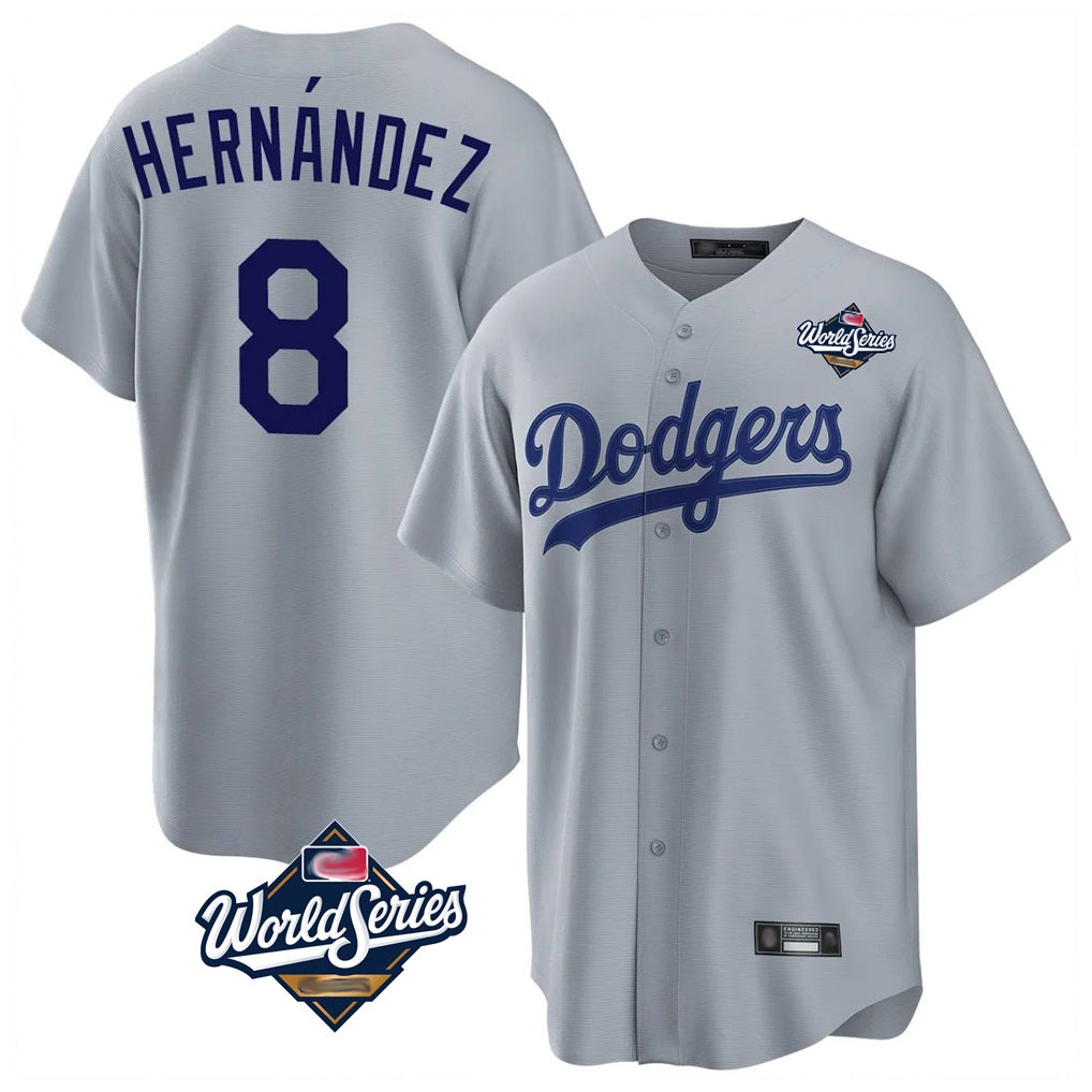 Los Angeles Dodgers #8 Enrique Hern¨¢ndez Player Gray CONTON World Series Game Stitched Jerseys