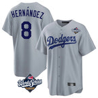 Los Angeles Dodgers #8 Enrique Hern¨¢ndez Player Gray CONTON World Series Game Stitched Jerseys