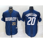 Detroit Tigers #20 Spencer Torkelson Number 2024 Navy CONTON City Connect Cool Base Limited Stitched Jersey 2