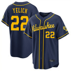Milwaukee Brewers #22 Christian Yelich Player Navy CONTON Home Stadium Game Stitched Jerseys