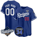 Custom Los Angeles Dodgers Active Player Royal CONTON 2025 World Series With No.34 Patch Limited Stitched Jersey