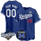 Custom Los Angeles Dodgers Active Player Royal CONTON 2025 World Series With No.34 Patch Limited Stitched Jersey