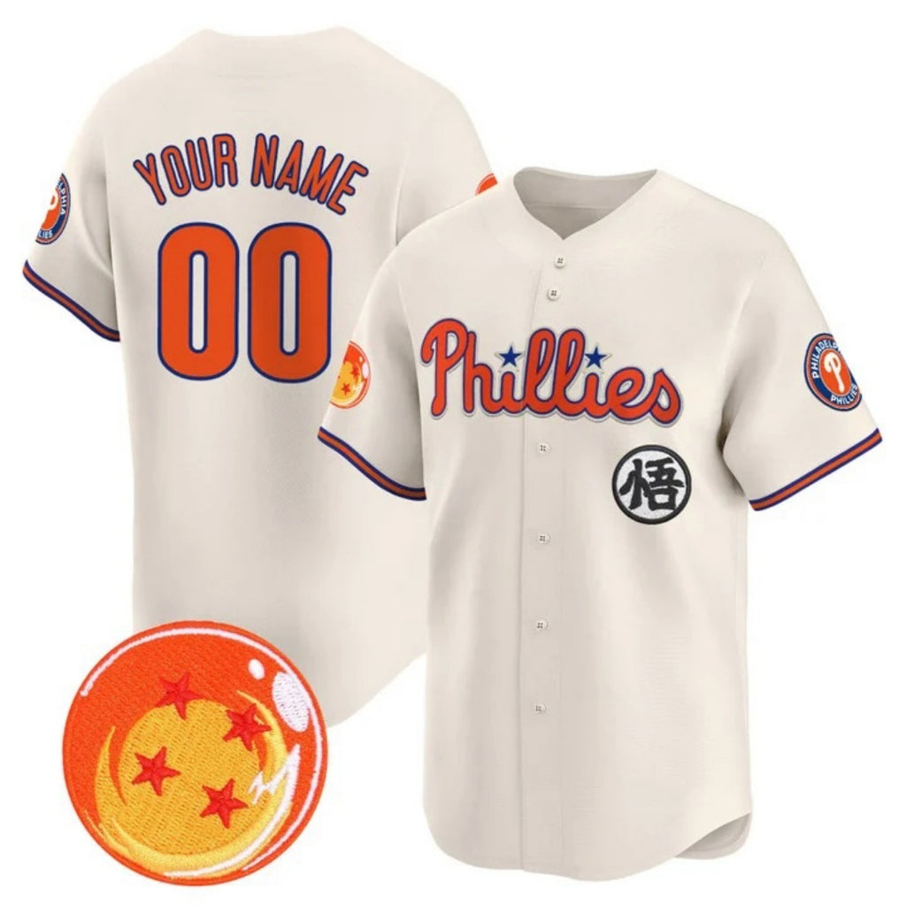 Custom Philadelphia Phillies x Dragon Ball Cream CONTON Vapor Premier Limited Jersey - All Stitched