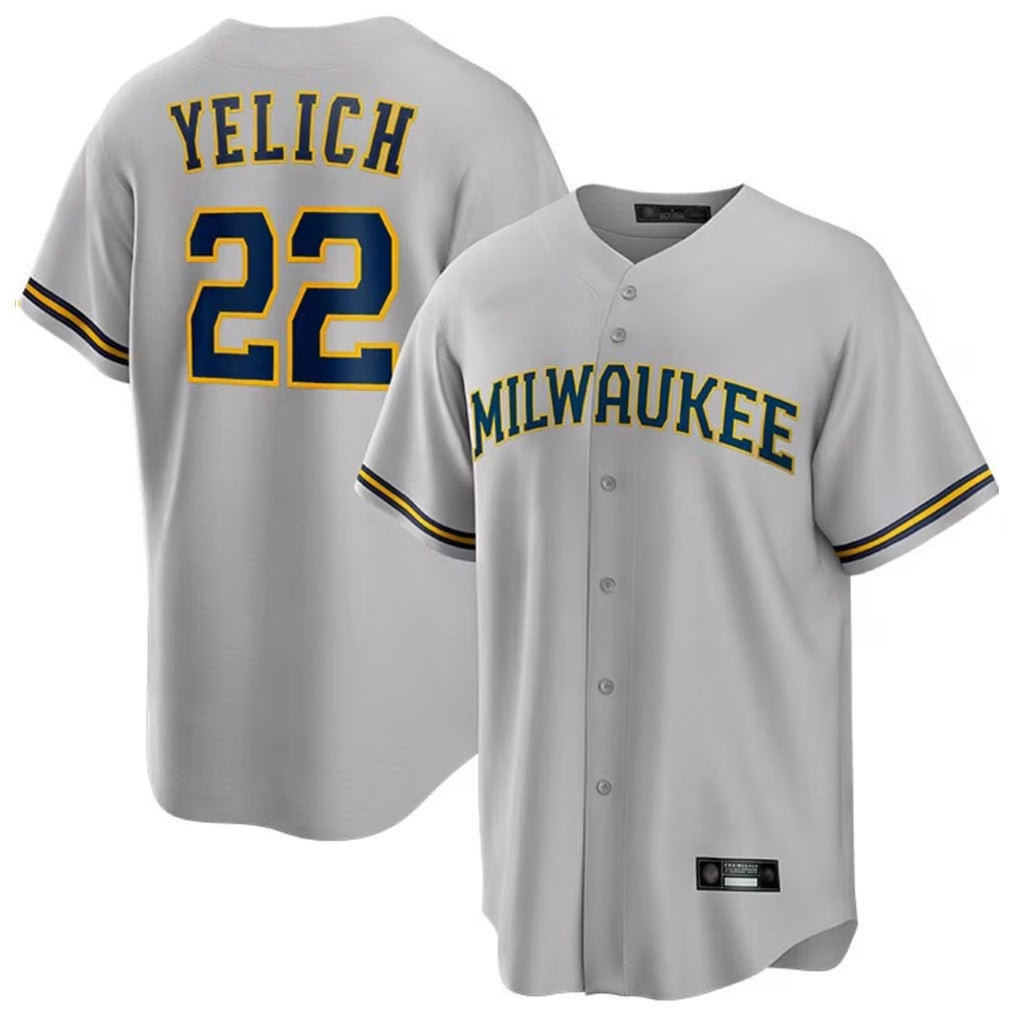 Milwaukee Brewers #22 Christian Yelich Player Gray CONTON Home Game Stitched Jerseys