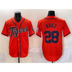 Detroit Tigers #28 Javier B¨¢ez Orange CONTON With Patch Cool Base Stitched Jersey